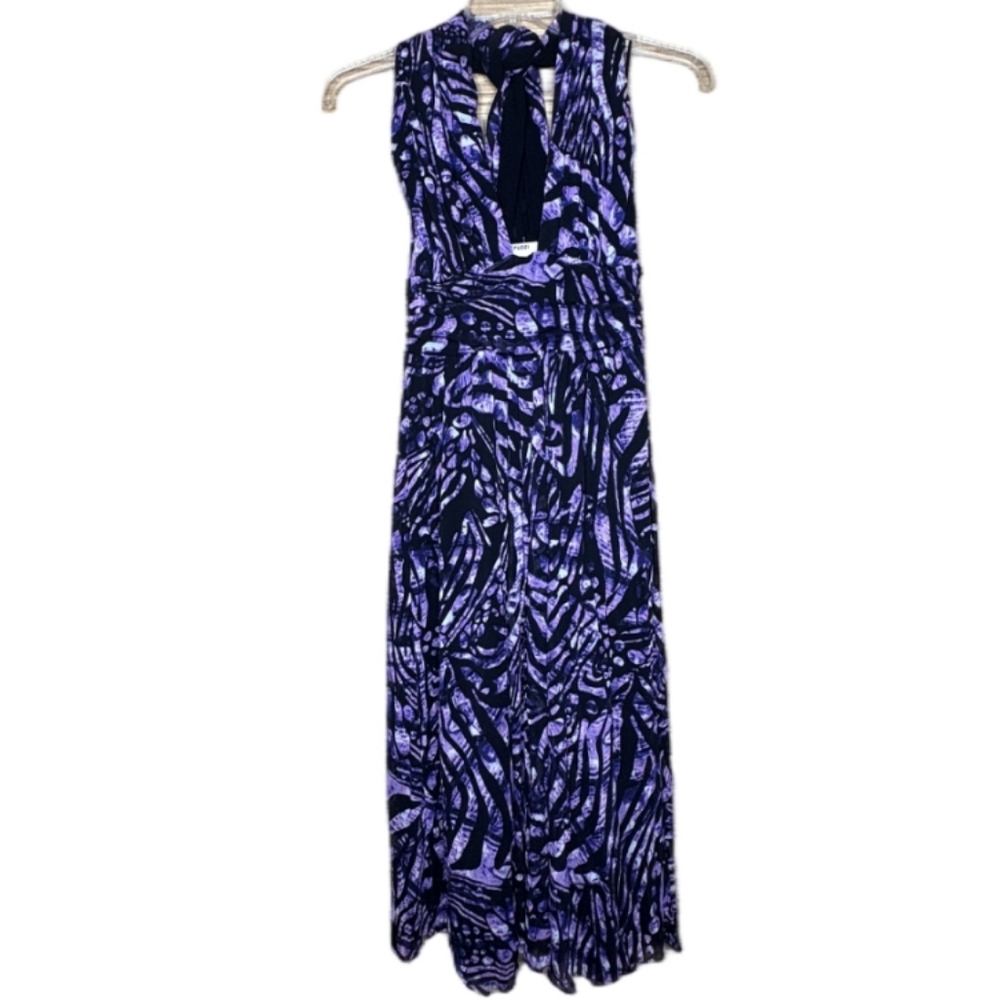 Fuzzi Purple Printed Halter Neck Sleeveless Dress Size Large Nwt